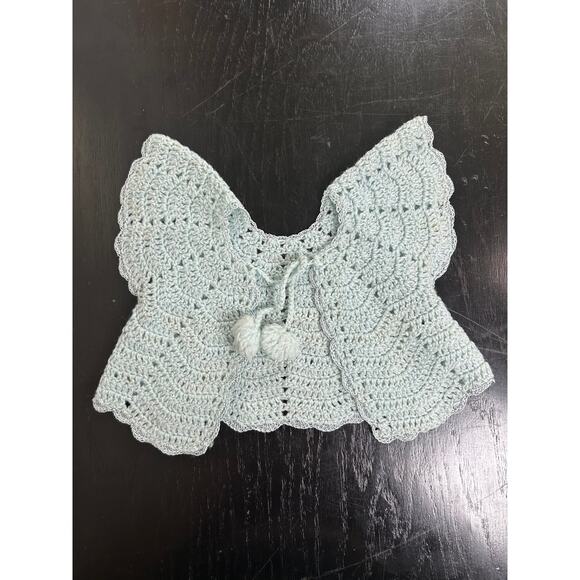 Powder Blue Baby Blue- Crochet Knit- Cardigan Doll Sized- Vintage tassel tie - Picture 1 of 6